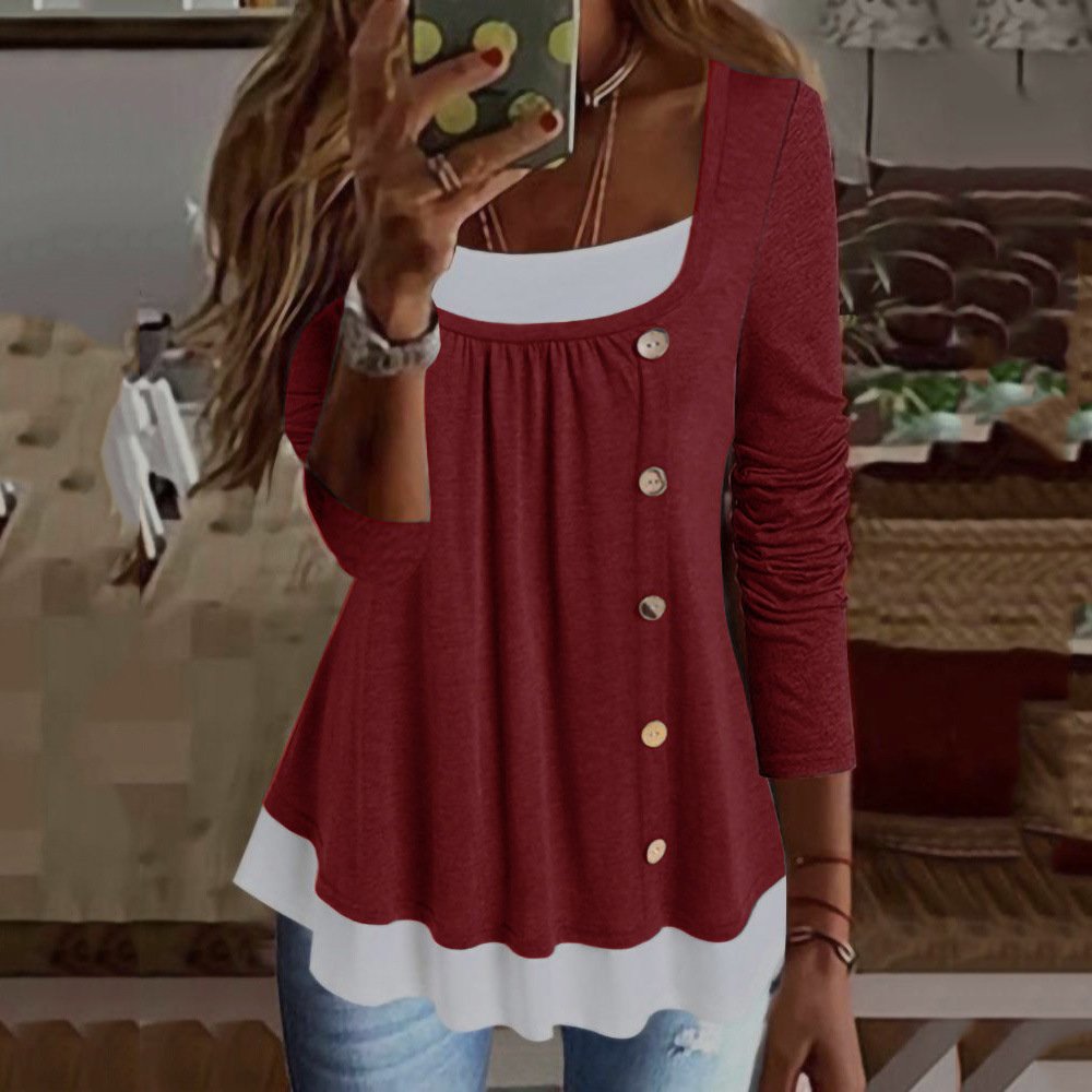 Women's Long Sleeve Blouse Spring/Fall Color Block Lace Jersey Crew Neck Daily Going Out Casual Top