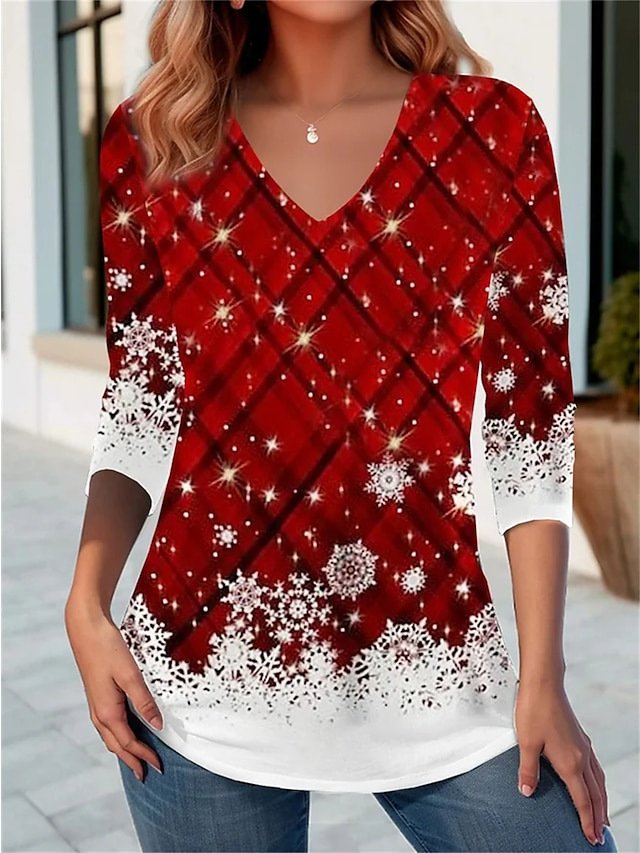 Women's Long Sleeve Tee T-shirt Spring/Fall Christmas Jersey V Neck Daily Going Out Casual Top