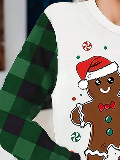 Women's Long Sleeve Tee T-shirt Spring/Fall Christmas Snowman Printing Jersey Crew Neck Holiday Going Out Casual Top