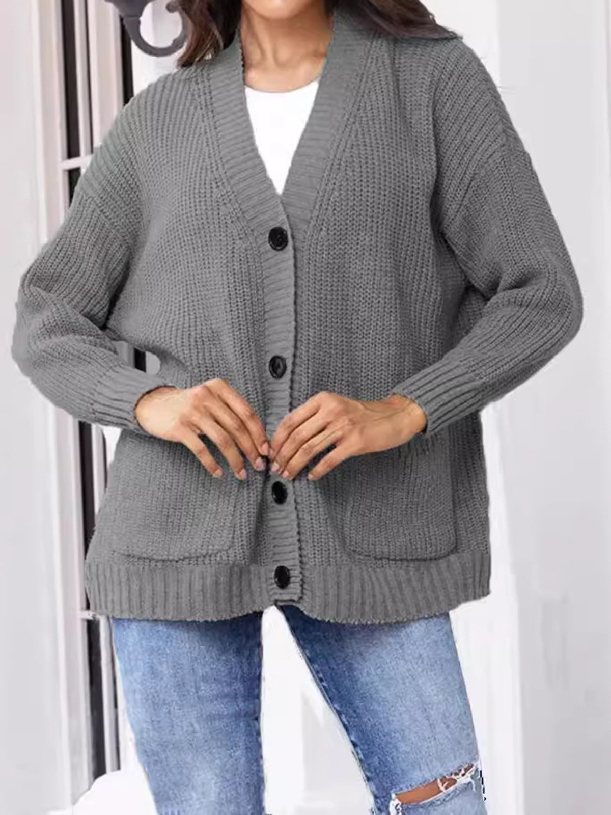 Women's Casual Winter Plain Wool/Knitting Pocket Stitching Cardigan