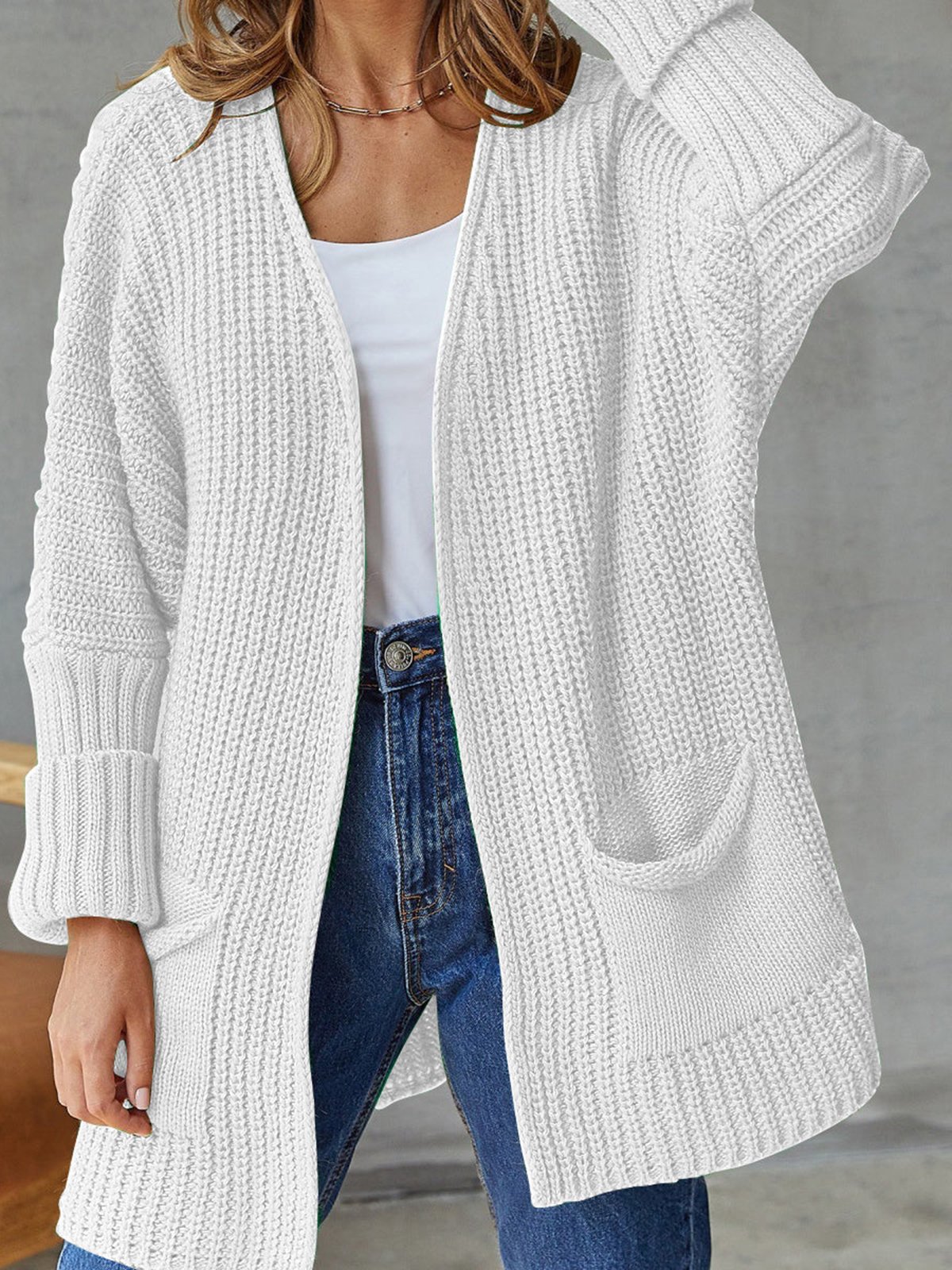 Women's Casual Winter Plain Wool/Knitting Pocket Stitching Cardigan