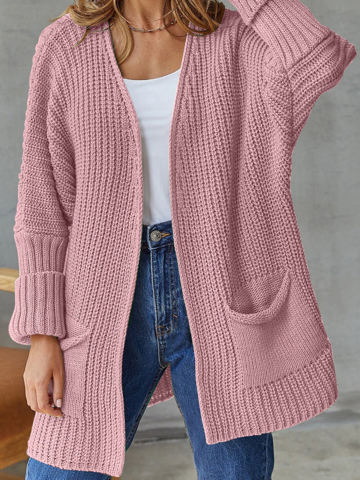 Women's Casual Winter Plain Wool/Knitting Pocket Stitching Cardigan