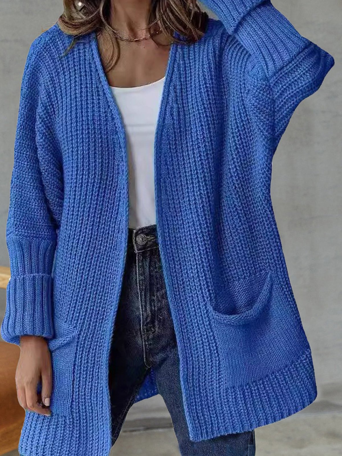 Women's Casual Winter Plain Wool/Knitting Pocket Stitching Cardigan