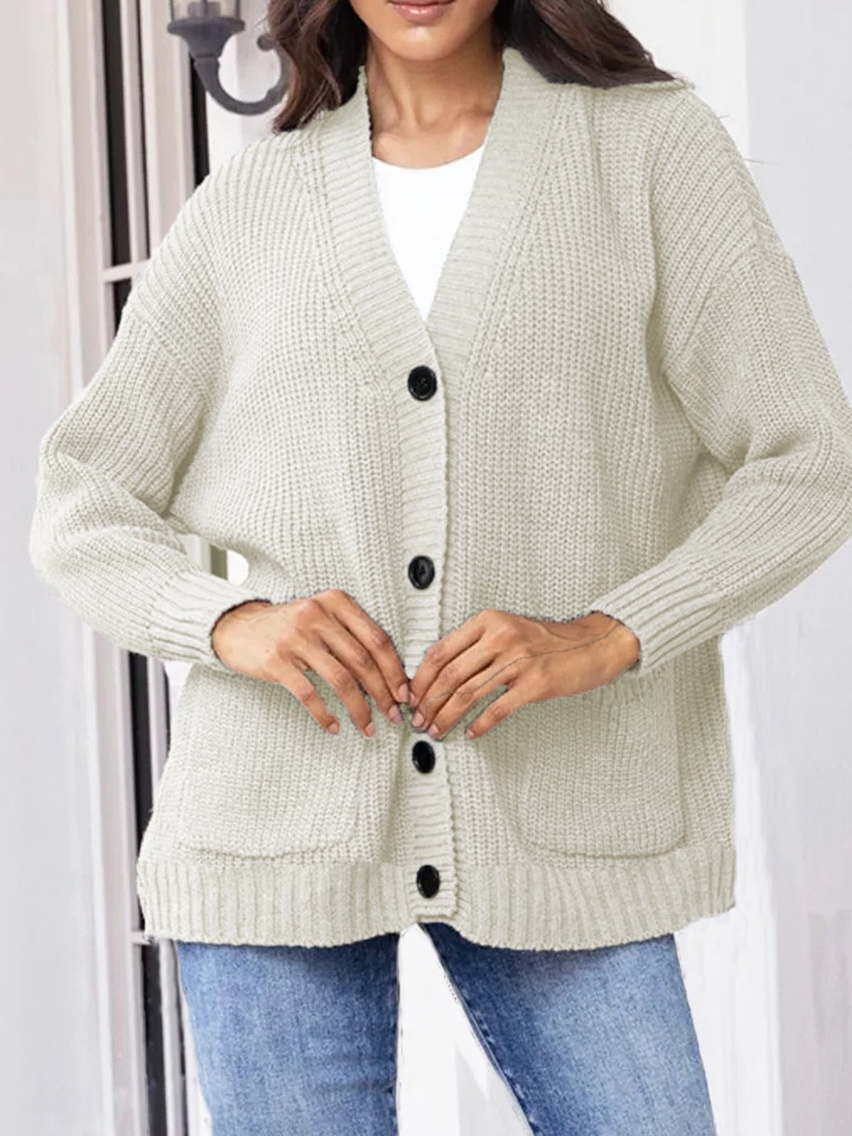 Women's Casual Winter Plain Wool/Knitting Pocket Stitching Cardigan