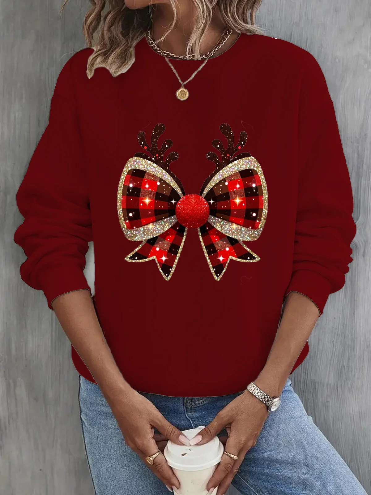 Women's Crew Neck Christmas Casual Spring/Fall Long Sleeve Sweatshirt