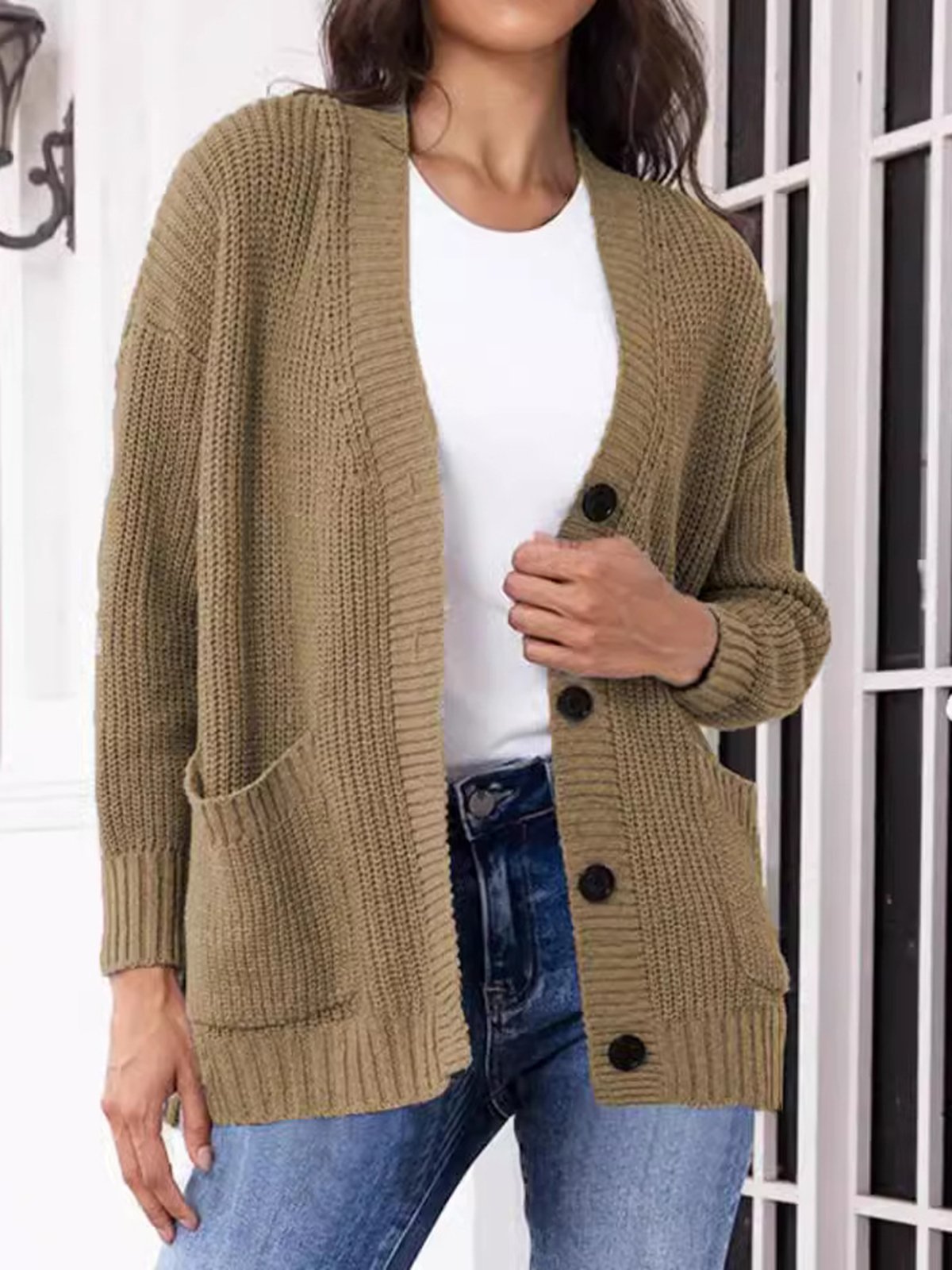 Women's Casual Winter Plain Wool/Knitting Pocket Stitching Cardigan