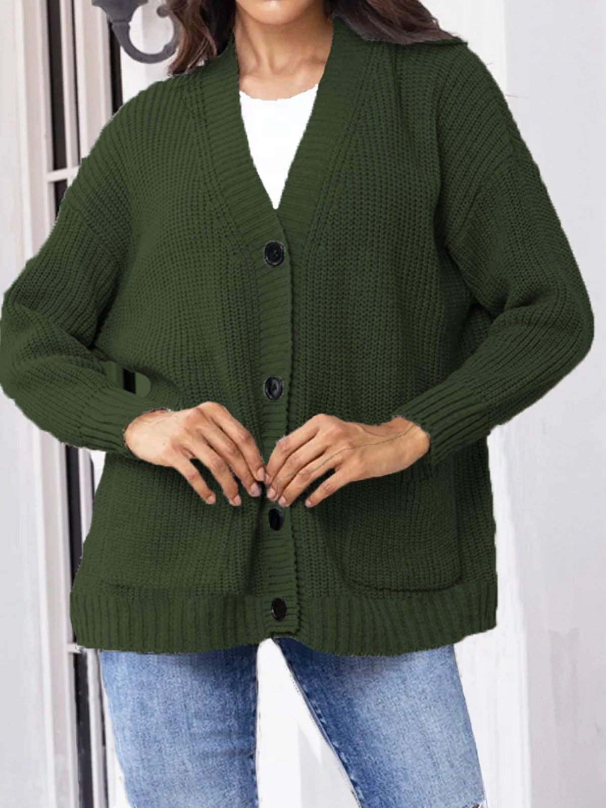 Women's Casual Winter Plain Wool/Knitting Pocket Stitching Cardigan