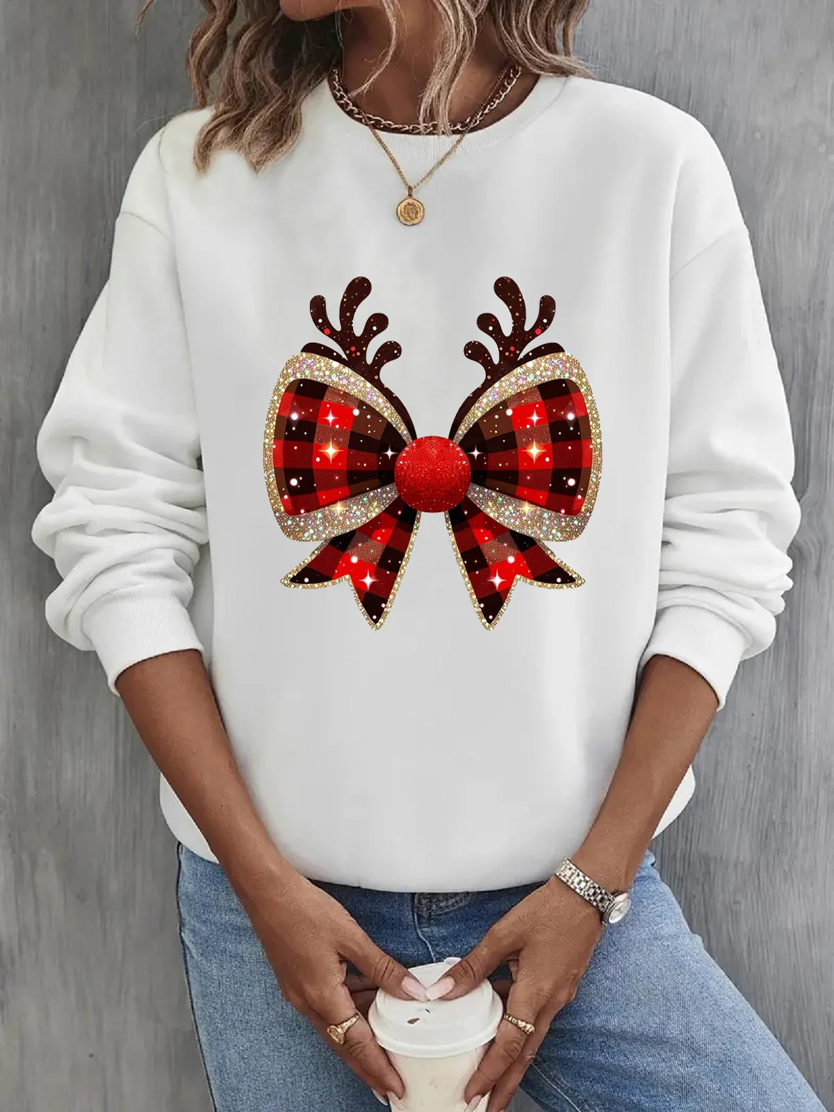 Women's Crew Neck Christmas Casual Spring/Fall Long Sleeve Sweatshirt