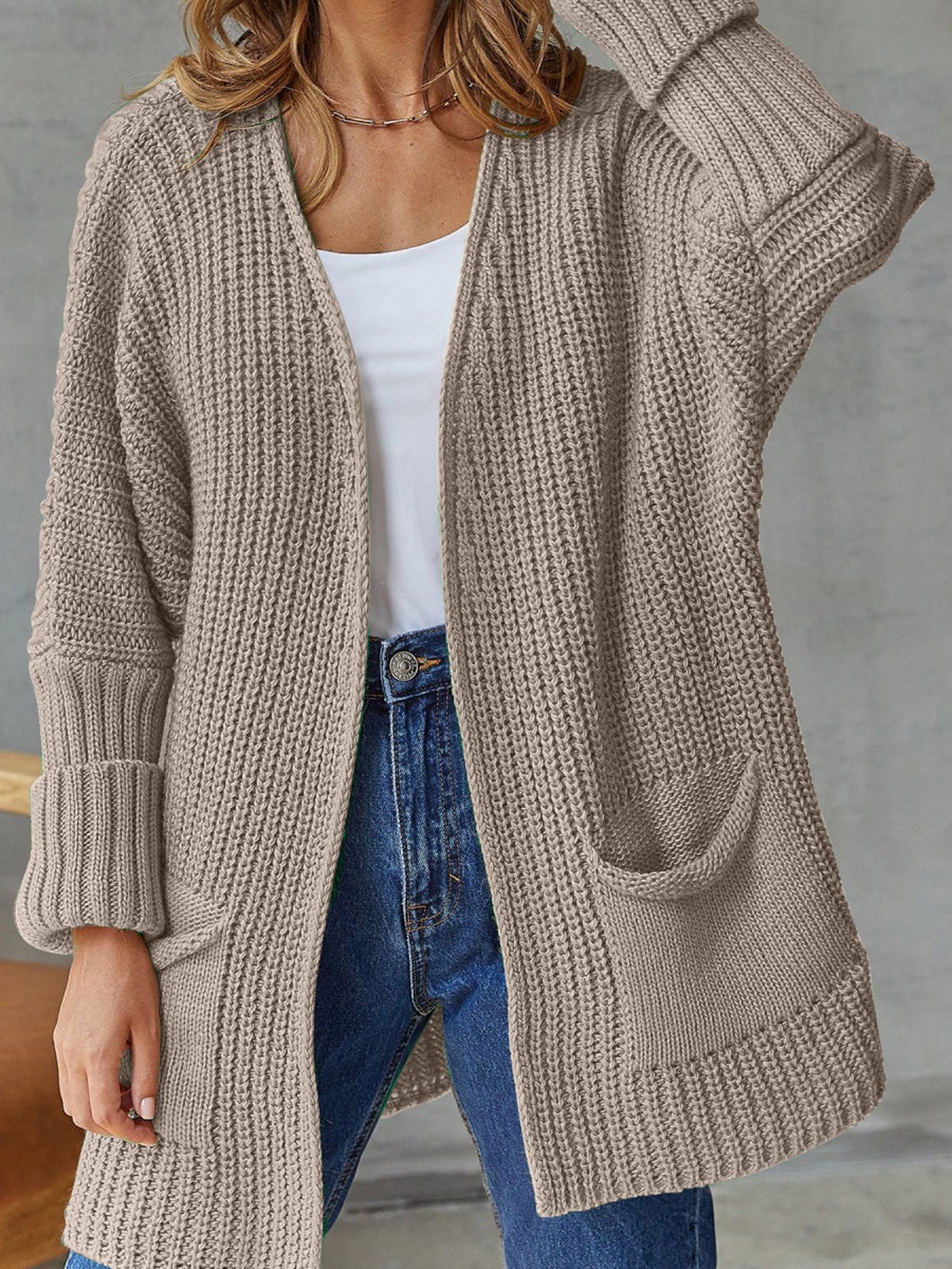 Women's Casual Winter Plain Wool/Knitting Pocket Stitching Cardigan