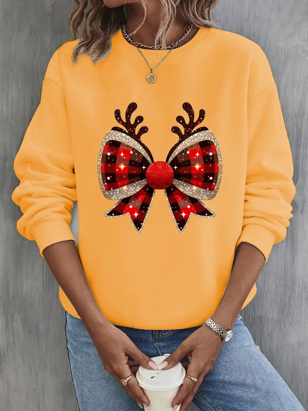 Women's Crew Neck Christmas Casual Spring/Fall Long Sleeve Sweatshirt