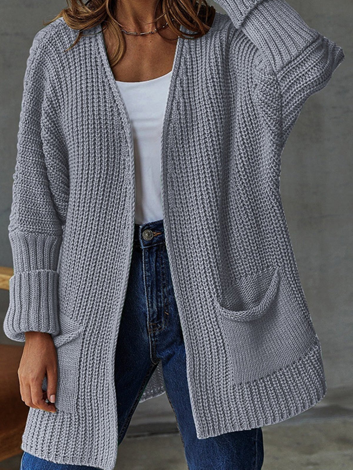 Women's Casual Winter Plain Wool/Knitting Pocket Stitching Cardigan