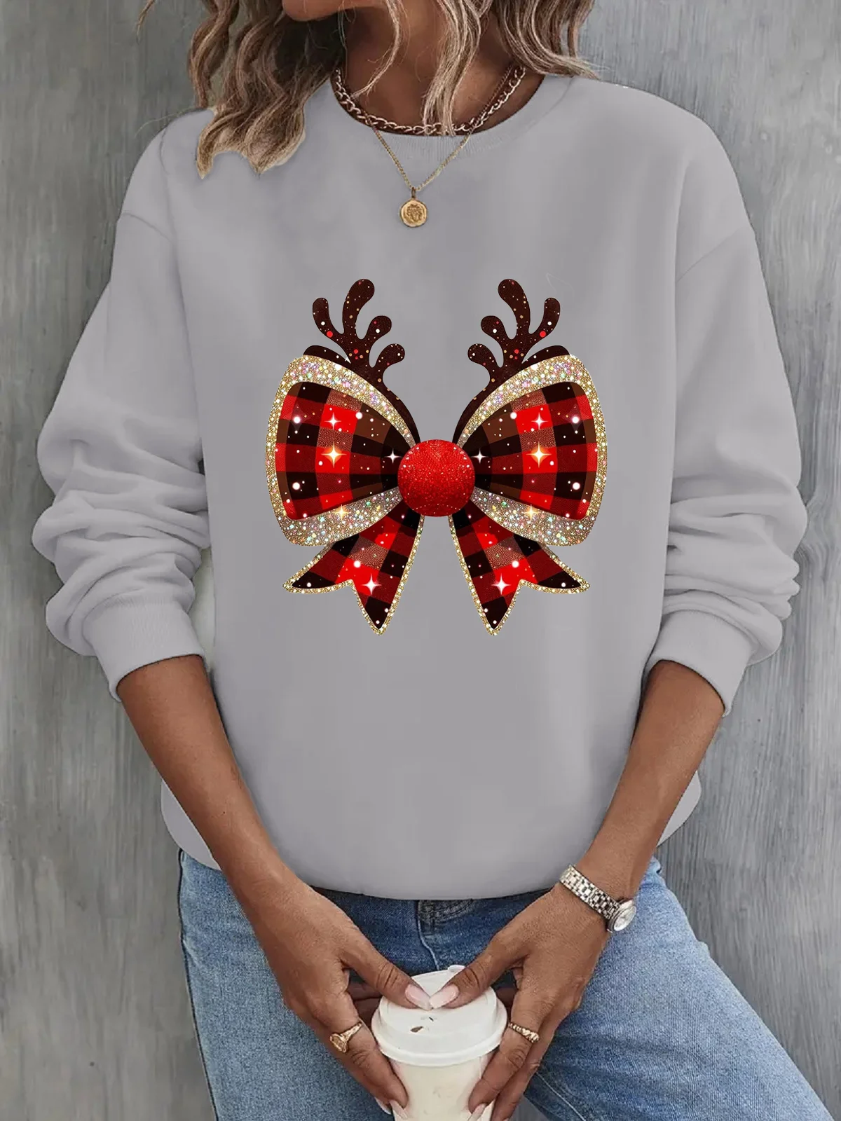 Women's Crew Neck Christmas Casual Spring/Fall Long Sleeve Sweatshirt