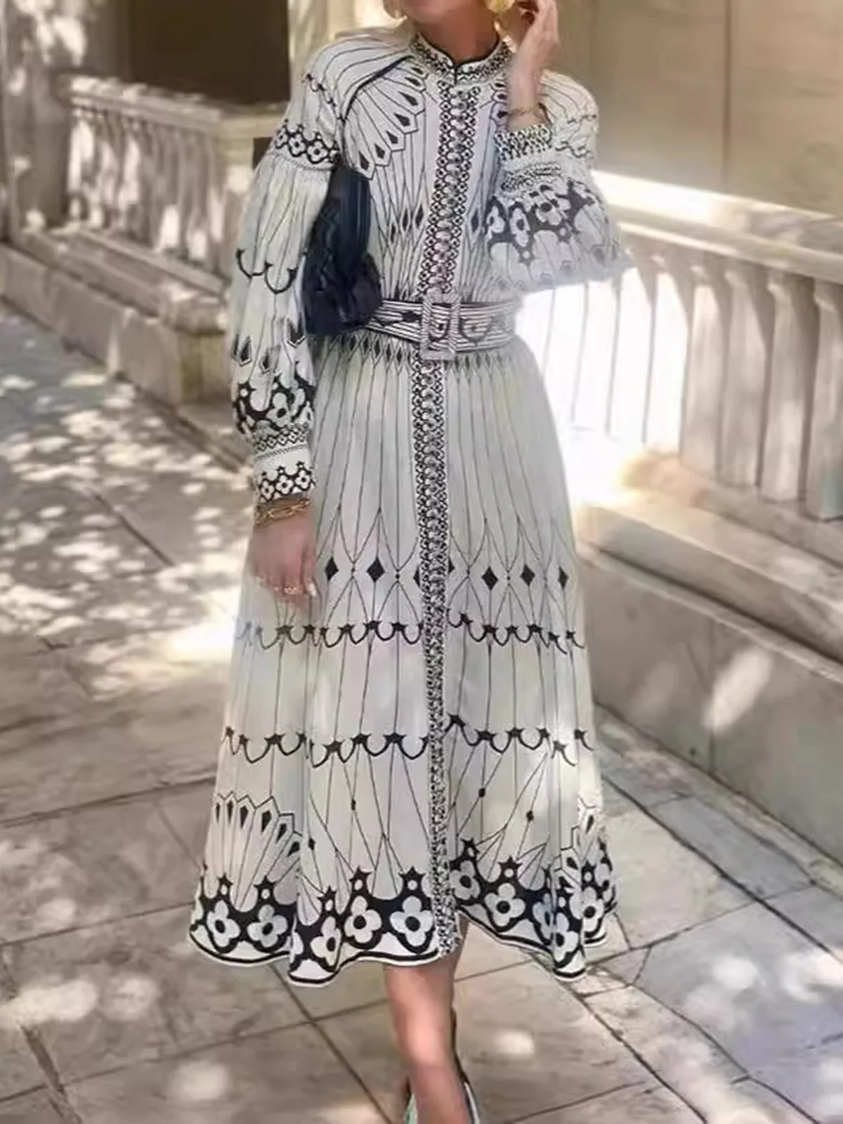 Women's Long Sleeve Spring/Fall Ethnic Dress Daily Going Out Casual Maxi H-Line