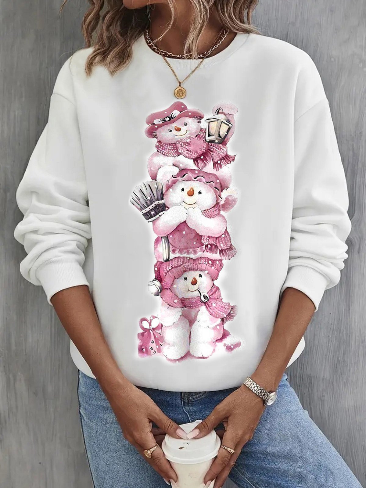 Women's Crew Neck Christmas Casual Spring/Fall Long Sleeve Sweatshirt