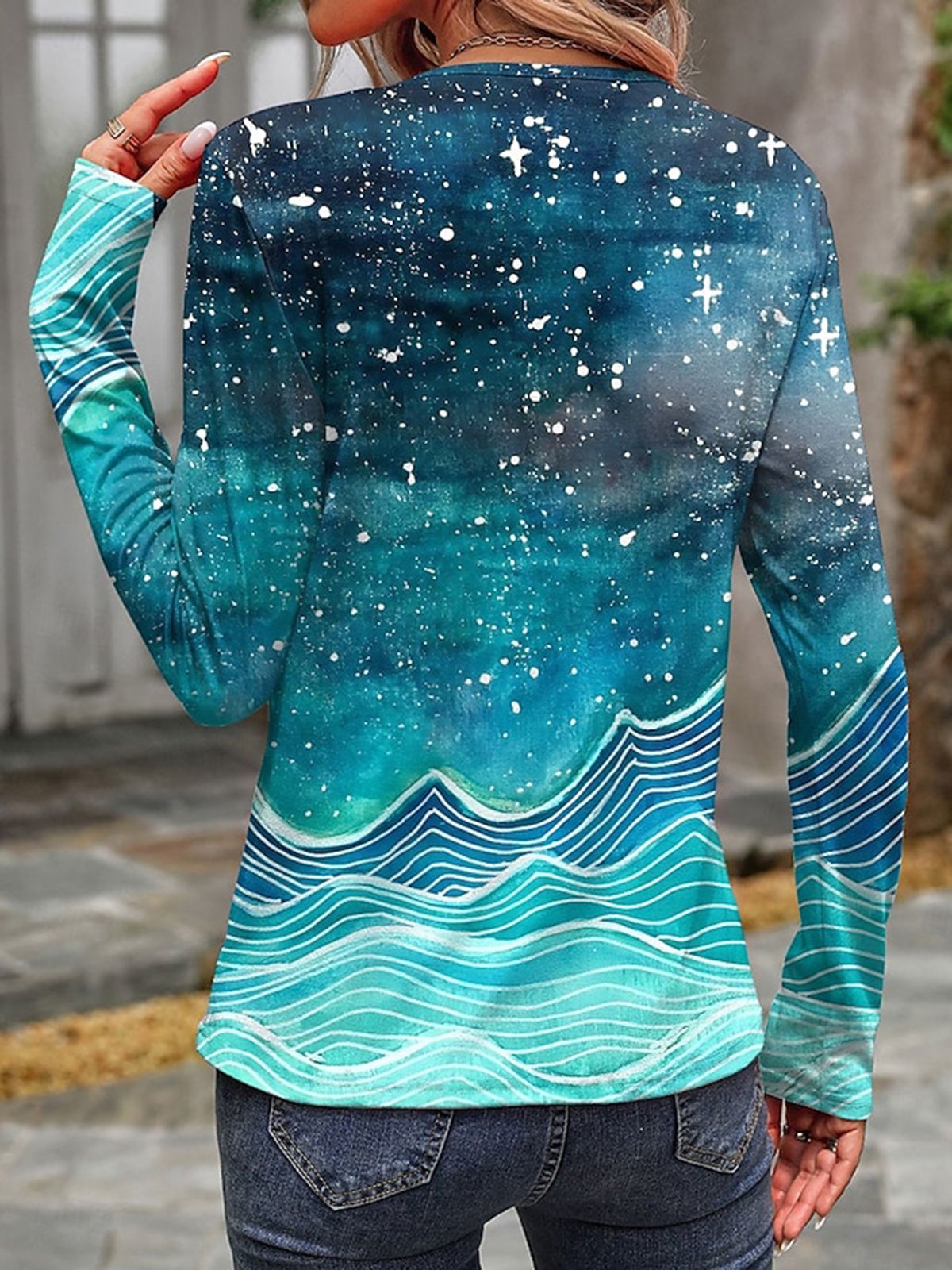 Women's Long Sleeve Tee T-shirt Spring/Fall Abstract Printing Jersey Crew Neck Daily Going Out Casual Top