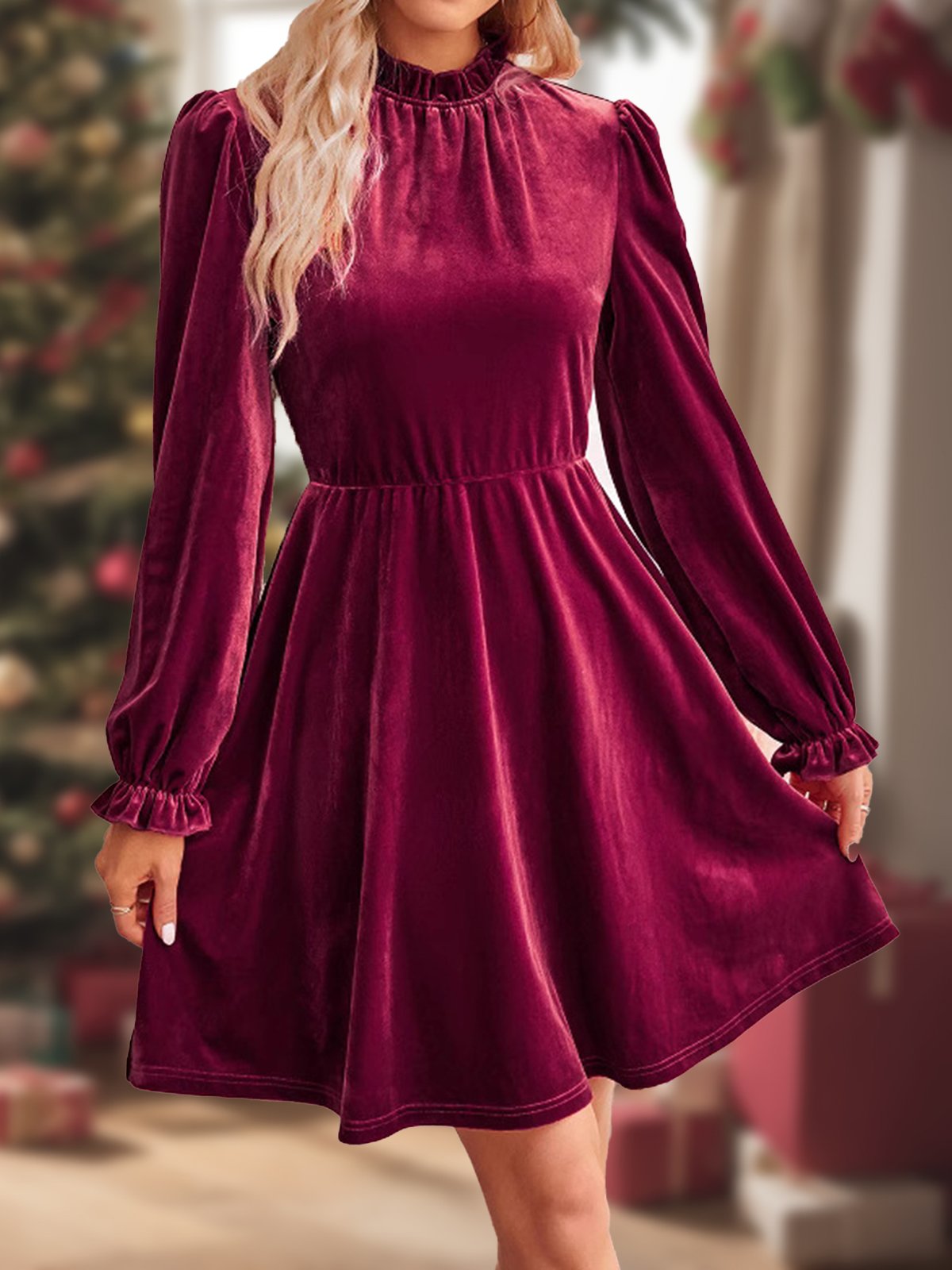 Women's Long Sleeve Spring/Fall Plain Dress Holiday Going Out Elegant Midi H-Line