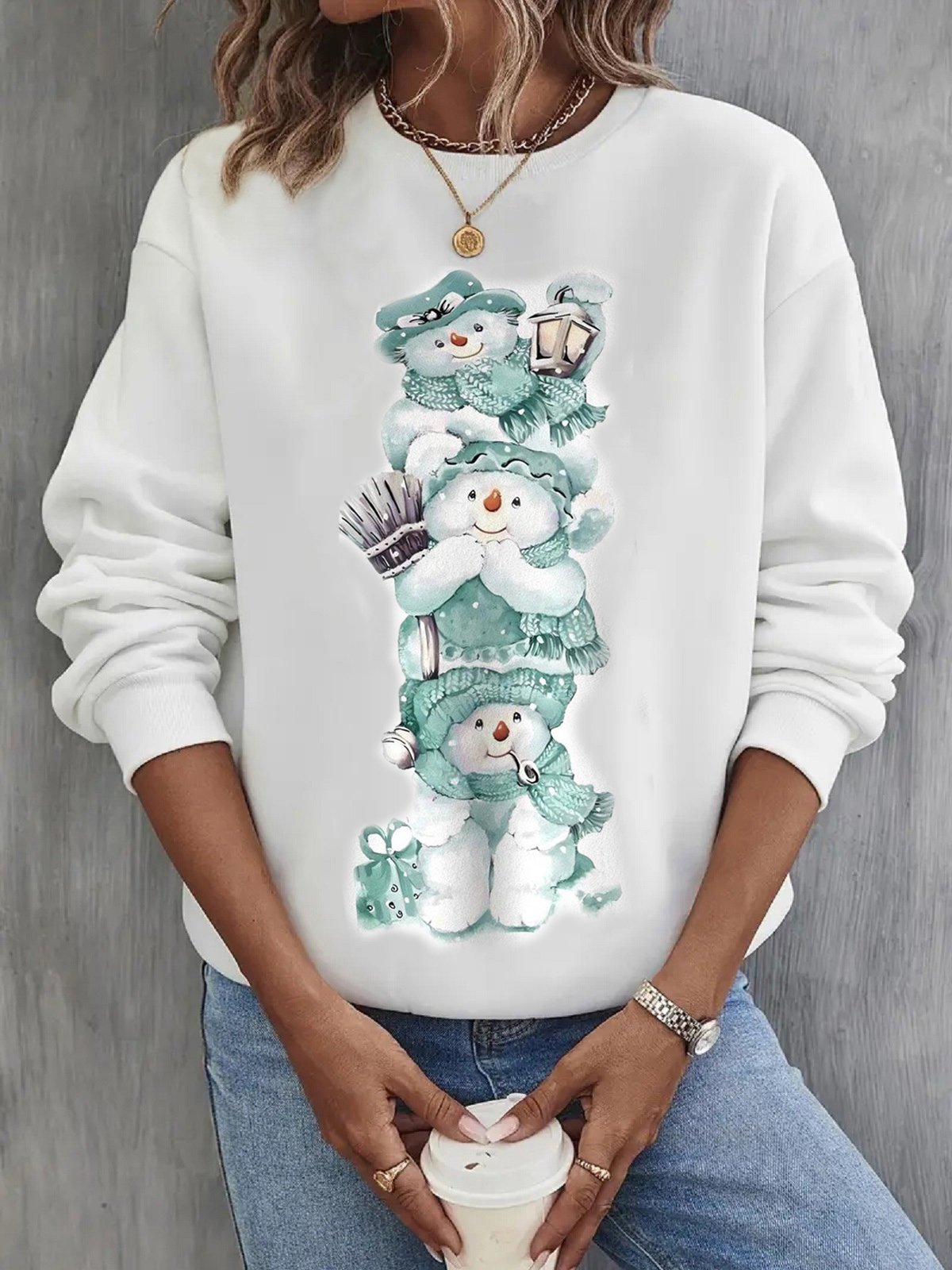 Women's Crew Neck Christmas Casual Spring/Fall Long Sleeve Sweatshirt