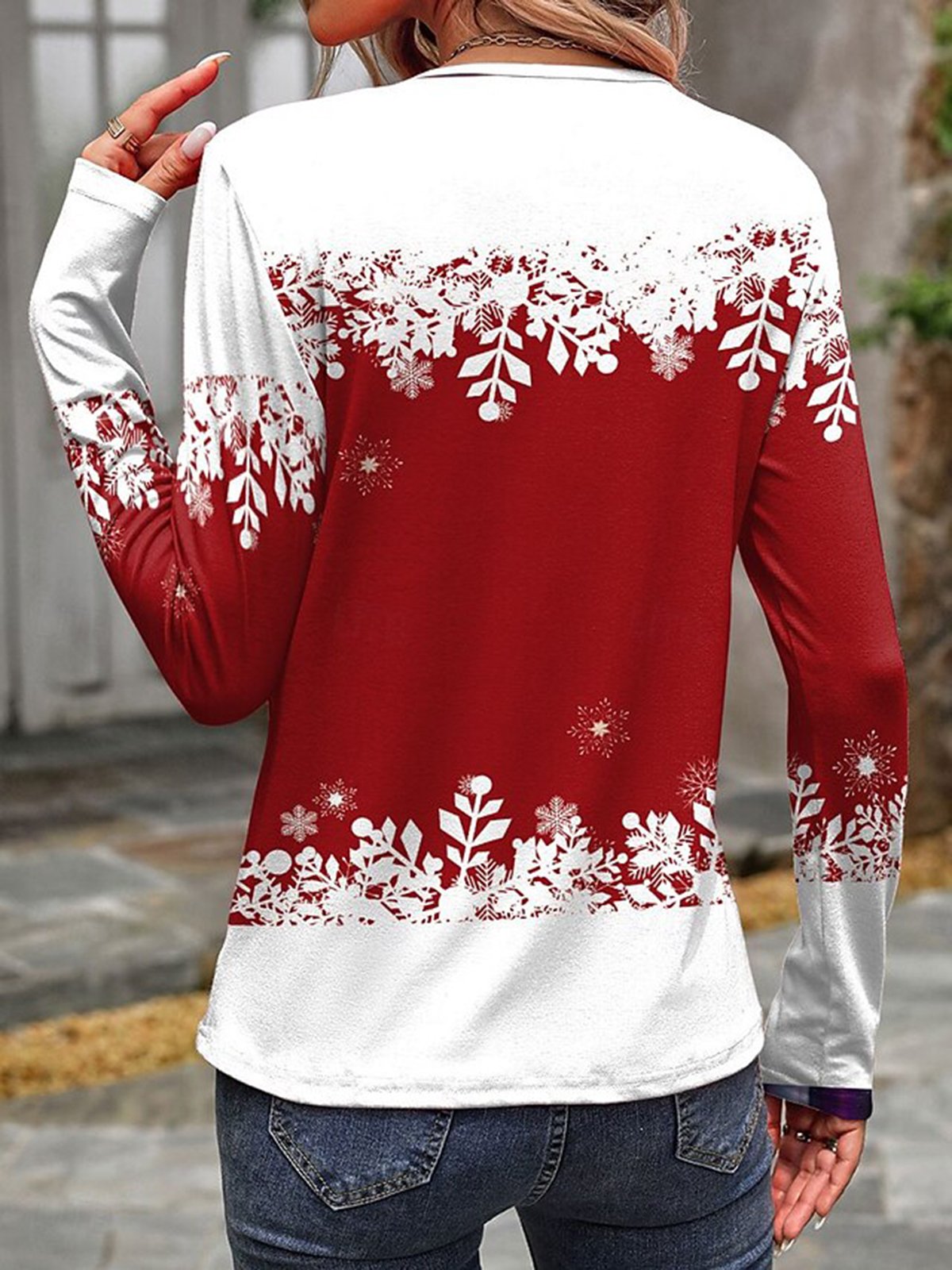 Women's Long Sleeve Tee T-shirt Spring/Fall Christmas Snowman Printing Jersey Crew Neck Holiday Going Out Casual Top