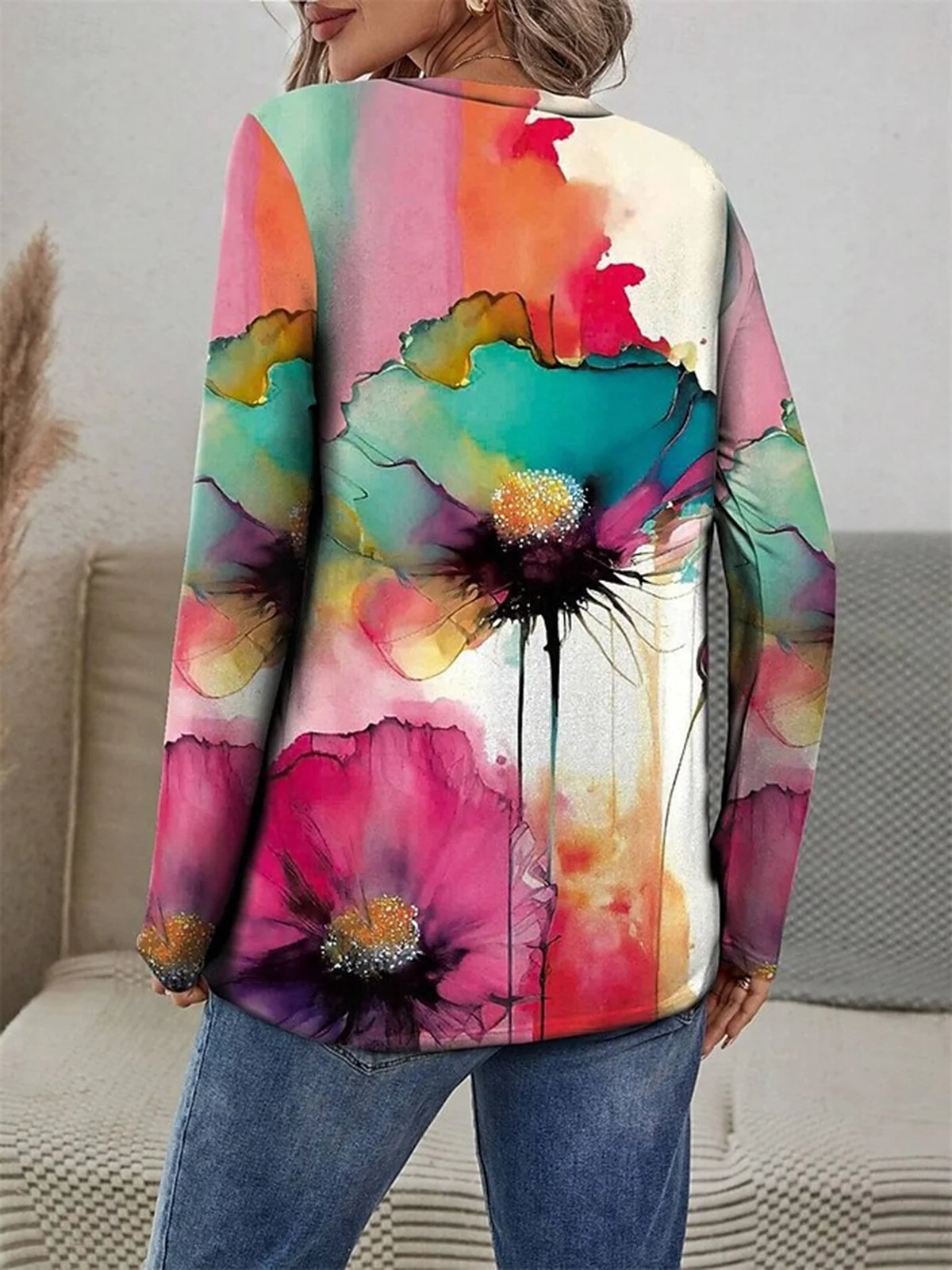 Women's Long Sleeve Tee T-shirt Spring/Fall Floral Printing Jersey Crew Neck Daily Going Out Casual Top