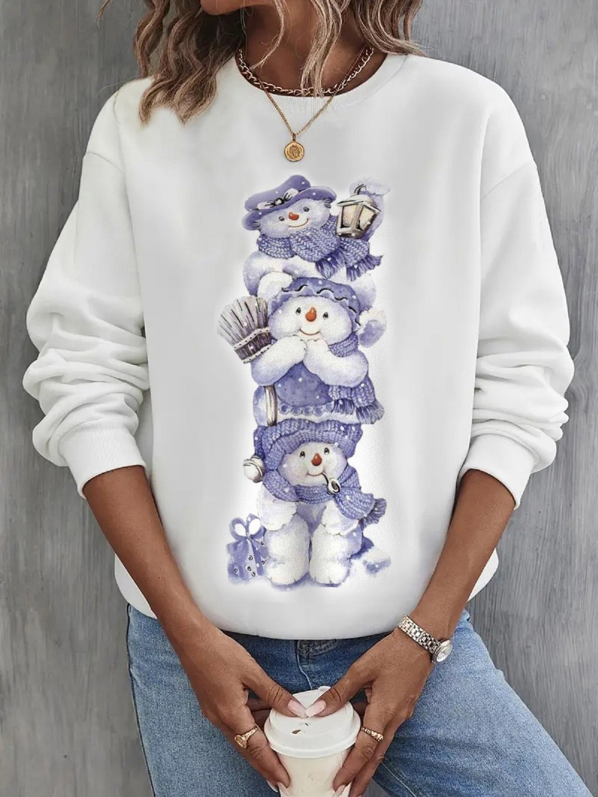 Women's Crew Neck Christmas Casual Spring/Fall Long Sleeve Sweatshirt