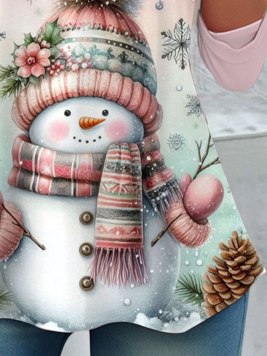 Women's Long Sleeve Tee T-shirt Spring/Fall Christmas Snowman Printing Jersey Crew Neck Holiday Going Out Casual Top