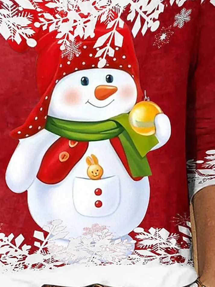 Women's Long Sleeve Tee T-shirt Spring/Fall Christmas Snowman Printing Jersey Crew Neck Holiday Going Out Casual Top