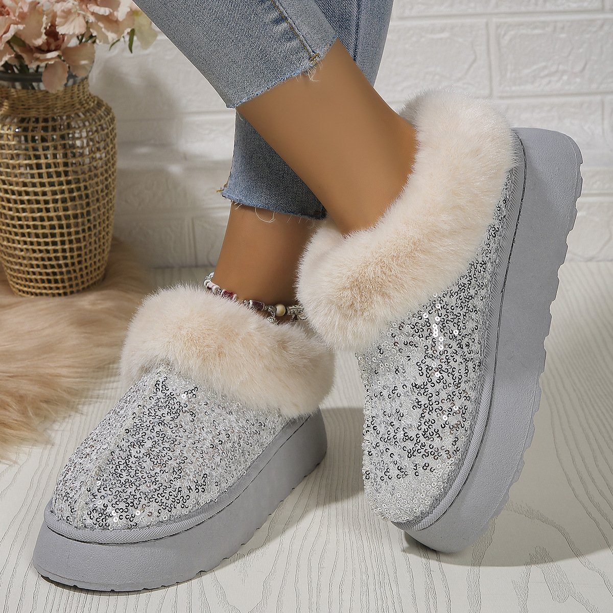 Winter Plain Pu Casual Cotton-Padded Boots