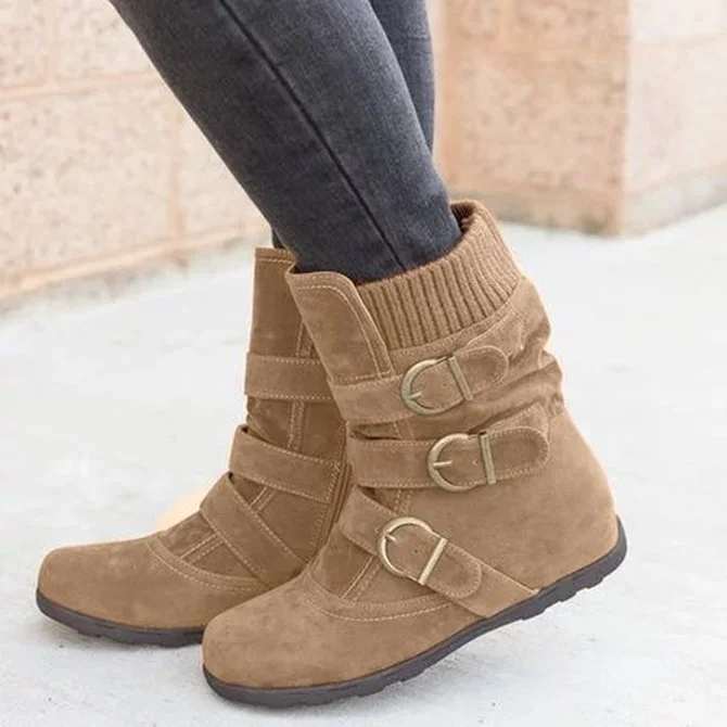 Plain Casual Winter Cotton-Padded Boots