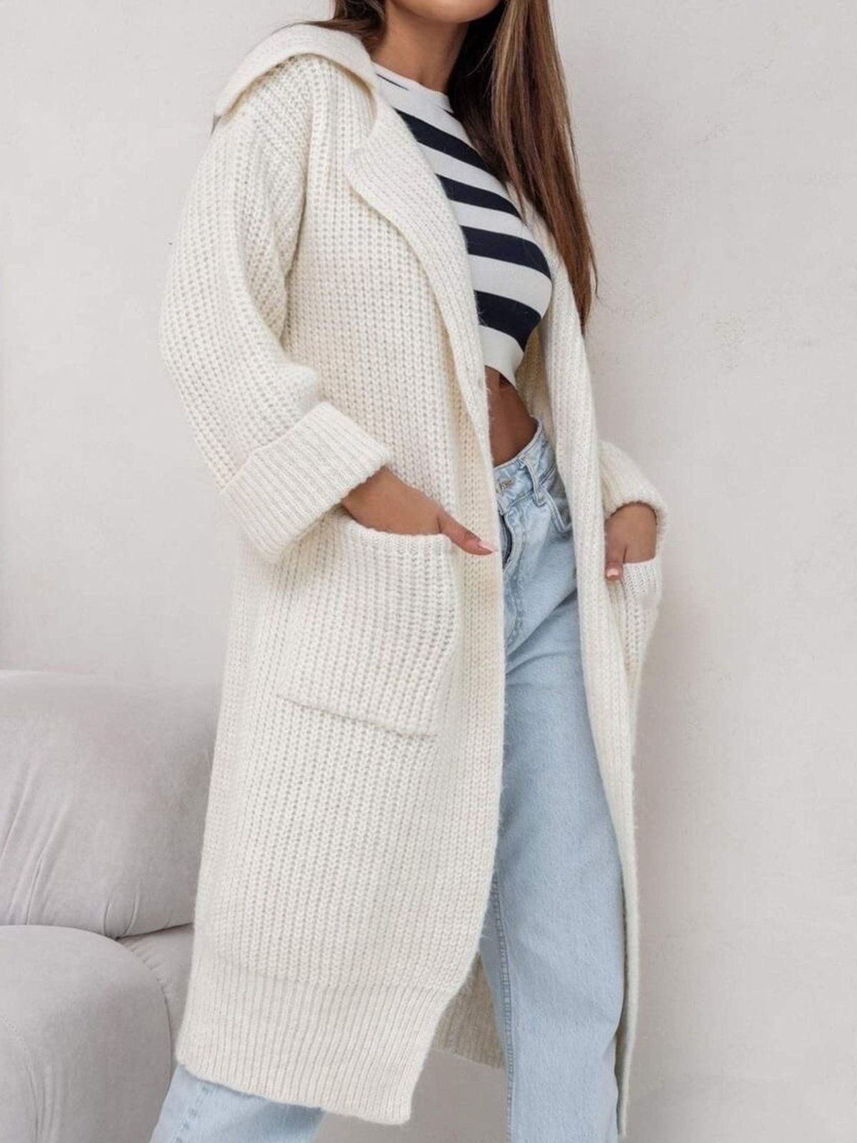 Women's Casual Winter Plain Wool/Knitting Pocket Stitching Cardigan