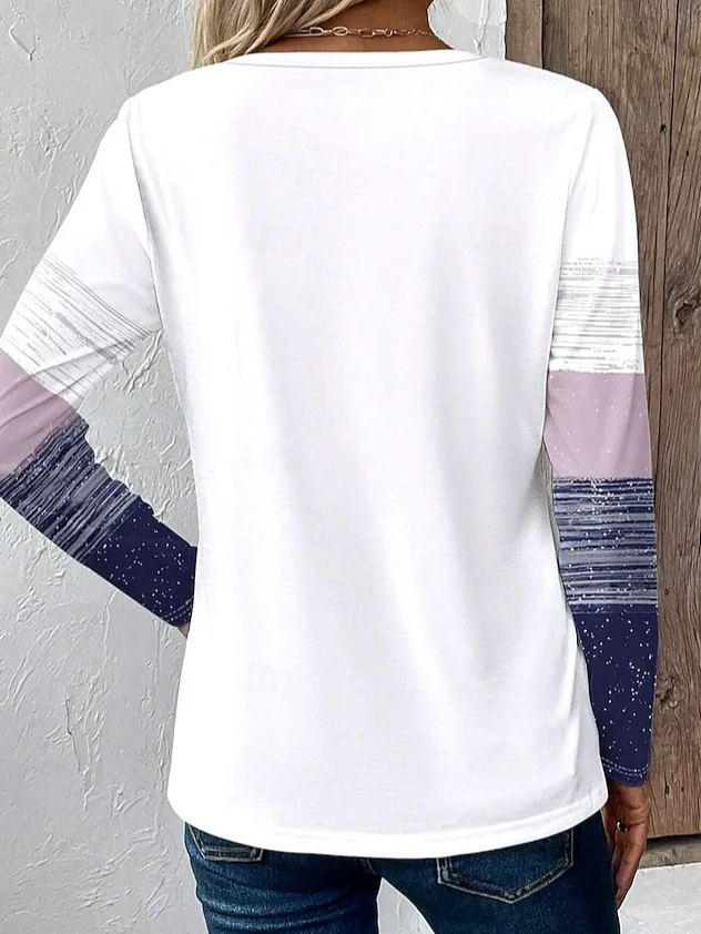 Women's Long Sleeve Tee T-shirt Spring/Fall Ombre Jersey V Neck Daily Going Out Casual Top