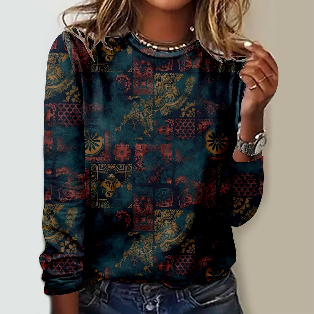 Women's Long Sleeve Tee T-shirt Spring/Fall Ethnic Jersey Crew Neck Daily Going Out Casual Top