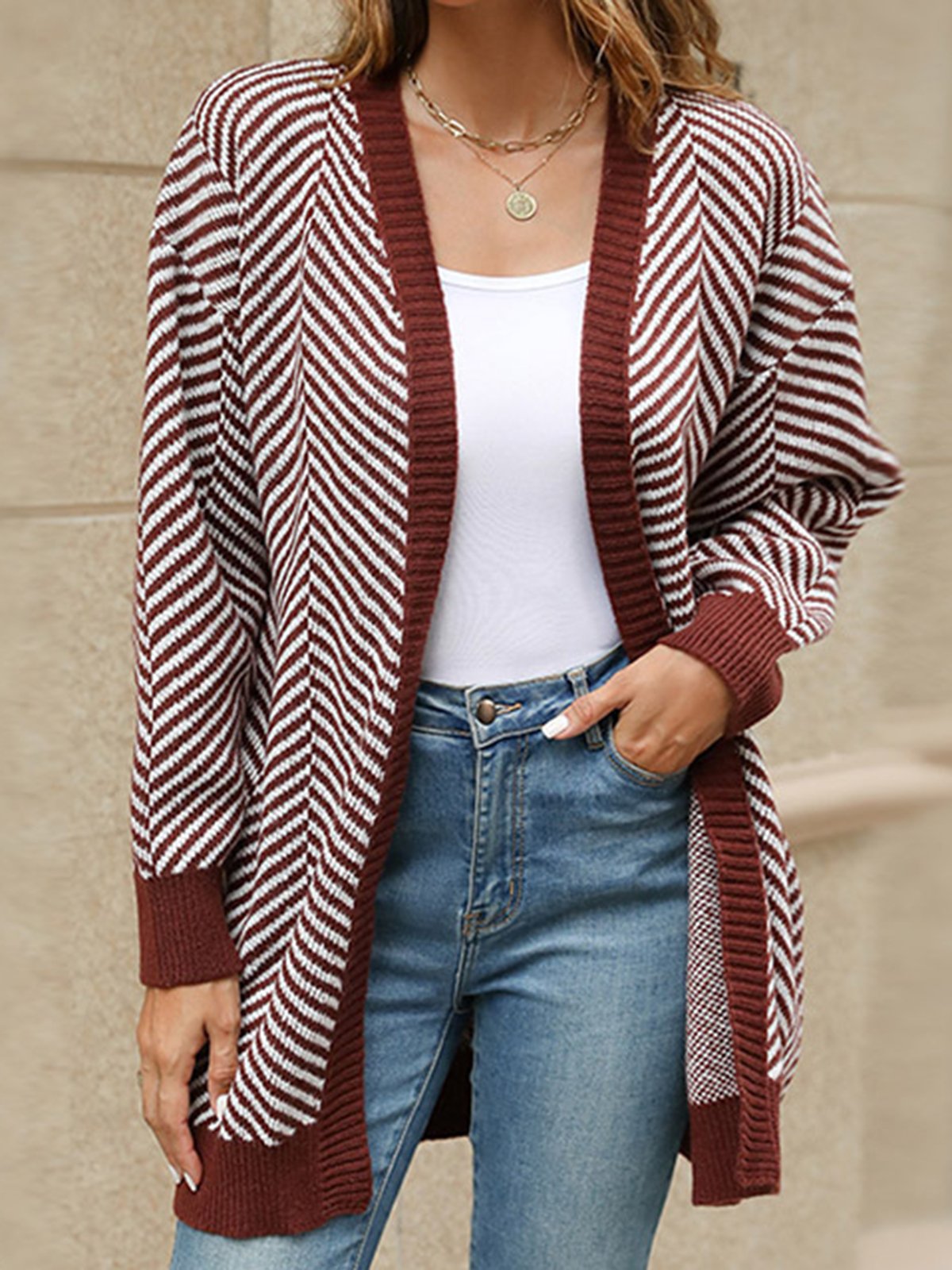 Women's Casual Winter Striped Wool/Knitting Cardigan