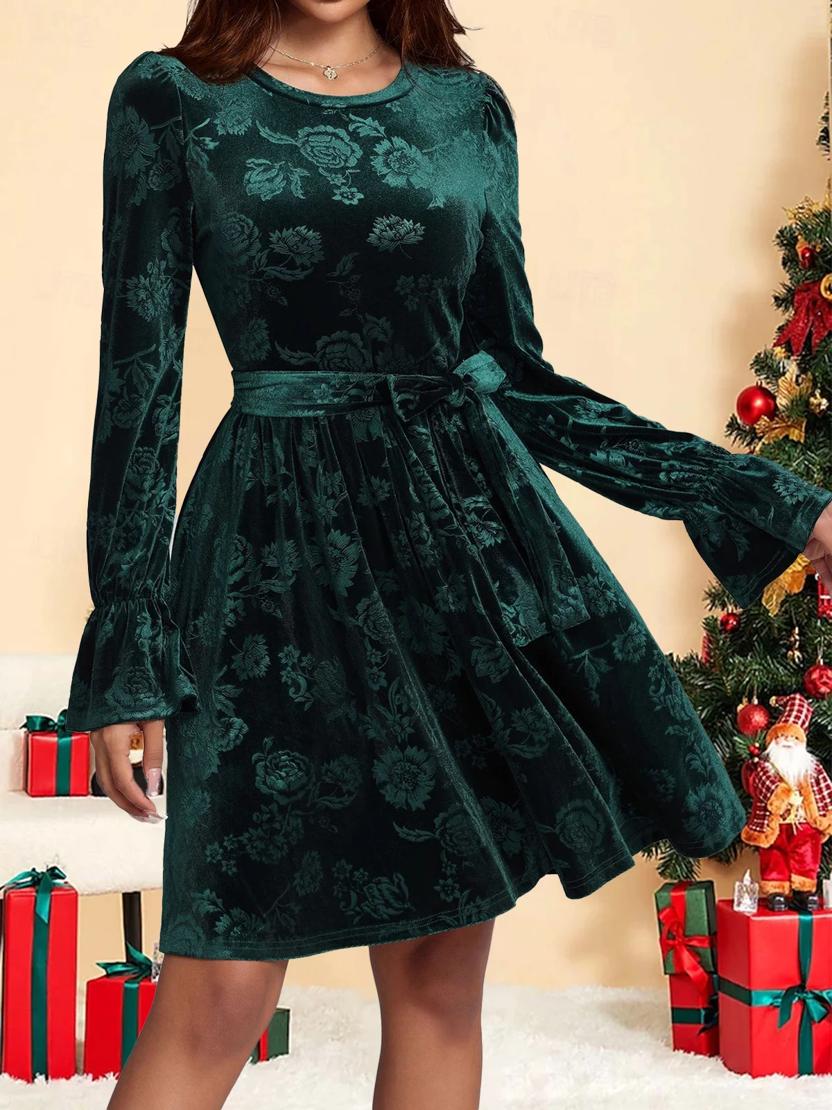 Women's Long Sleeve Spring/Fall Floral Dress Crew Neck Holiday Going Out Casual Midi H-Line