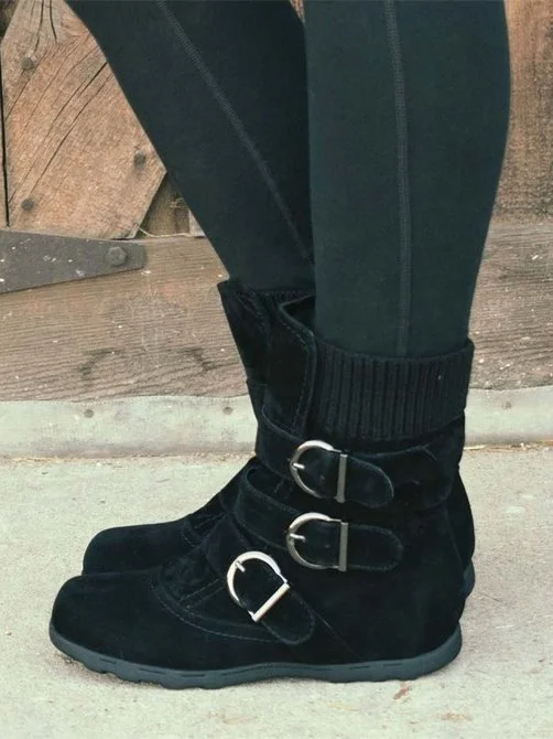 Plain Casual Winter Cotton-Padded Boots