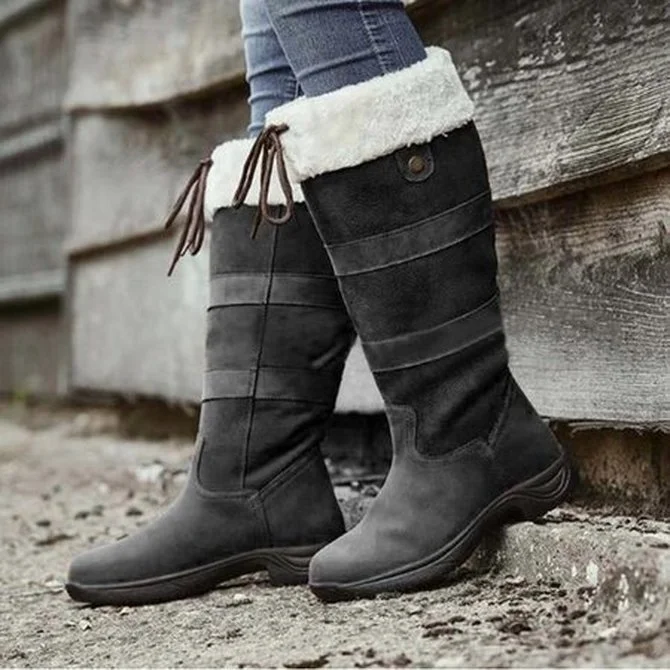 Leather Contrast Stitching Winter Cotton-Padded Boots