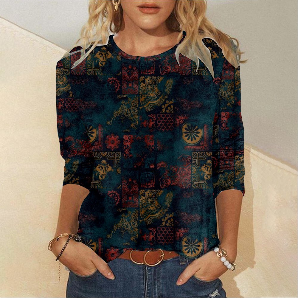 Women's Long Sleeve Tee T-shirt Spring/Fall Ethnic Jersey Crew Neck Daily Going Out Casual Top