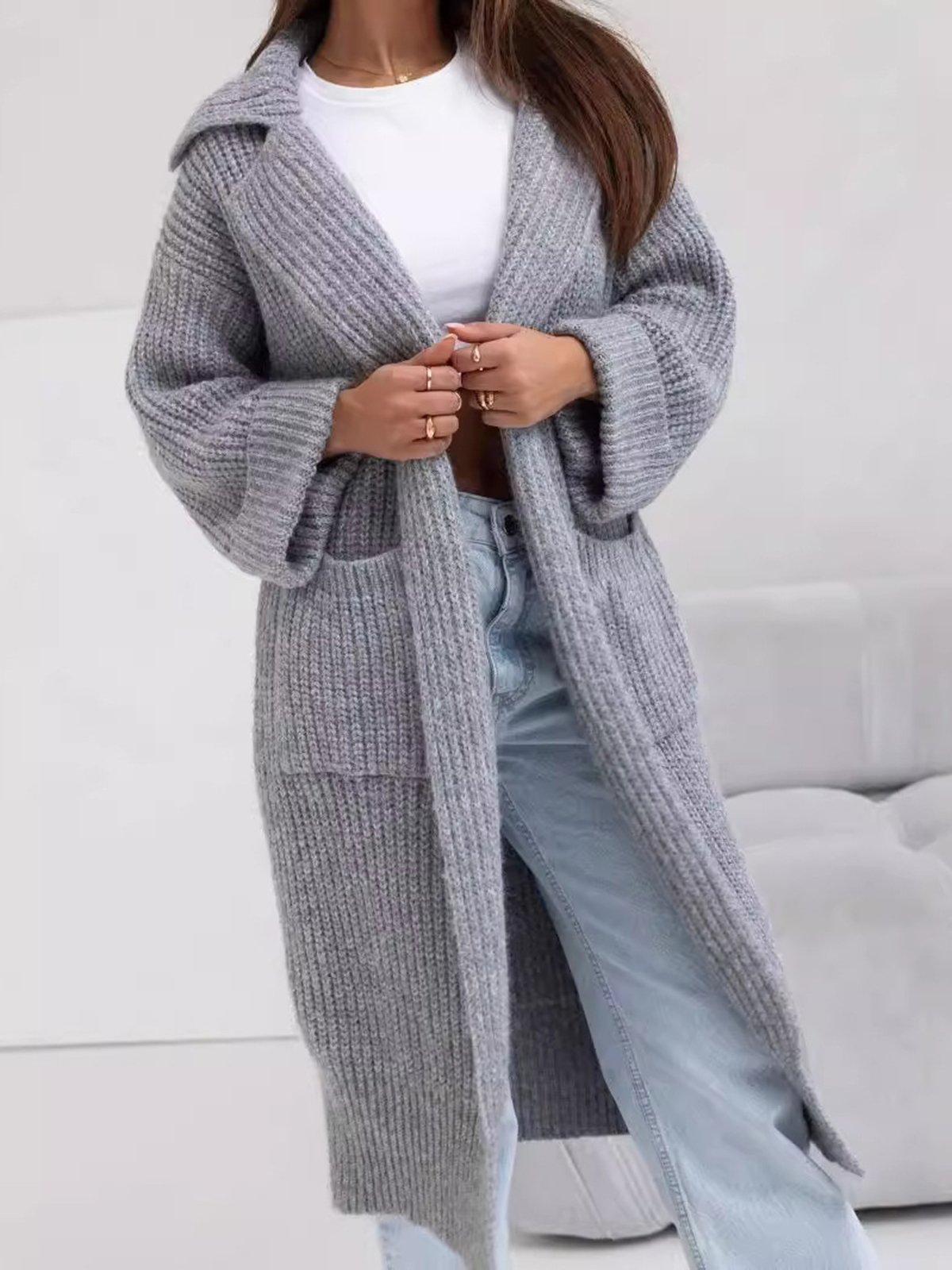 Women's Casual Winter Plain Wool/Knitting Pocket Stitching Cardigan