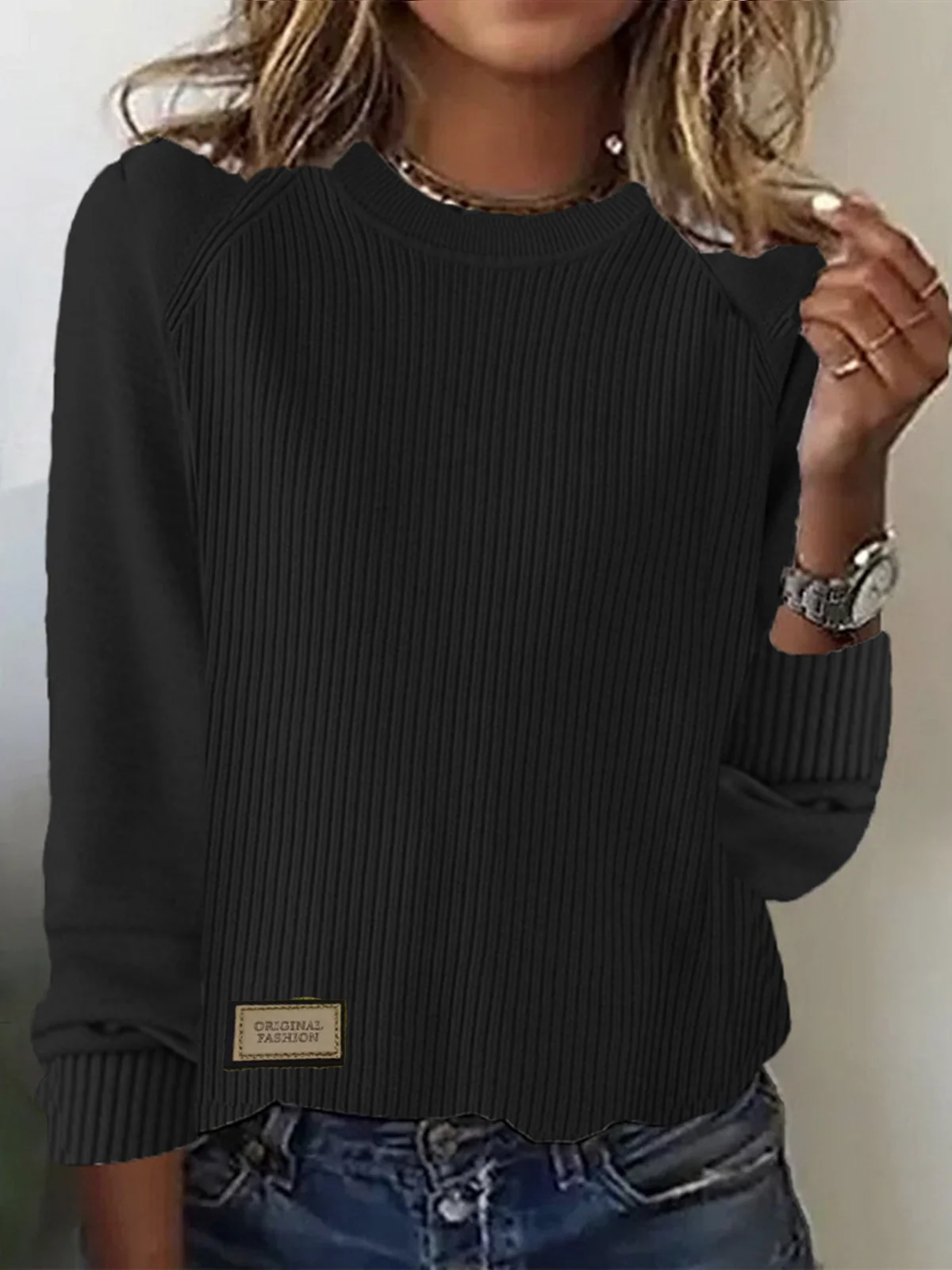 Women's Spring/Fall Plain Casual Long Sleeve Crew Neck Yarn/Wool Yarn Sweater