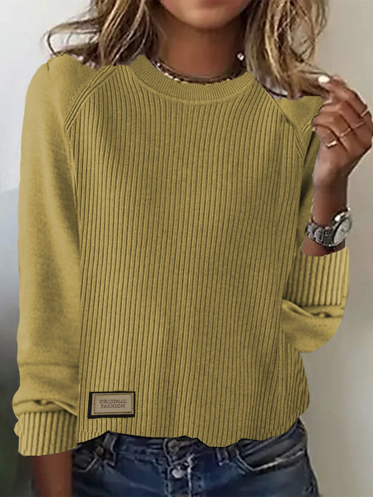 Women's Spring/Fall Plain Casual Long Sleeve Crew Neck Yarn/Wool Yarn Sweater