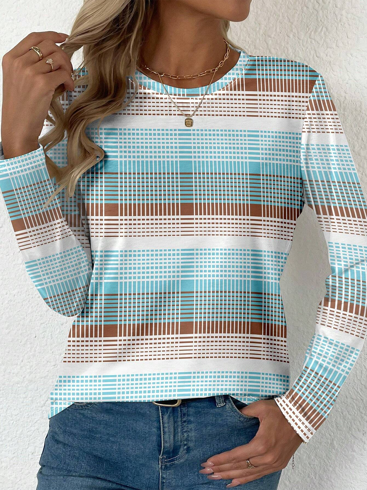 Women's Long Sleeve Tee T-shirt Spring/Fall Striped Jersey Crew Neck Daily Going Out Casual Top