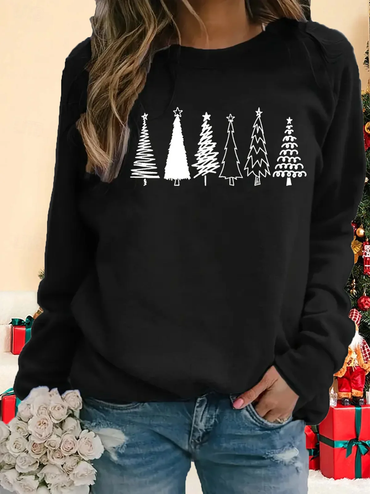 Women's Crew Neck Christmas Casual Spring/Fall Long Sleeve Sweatshirt