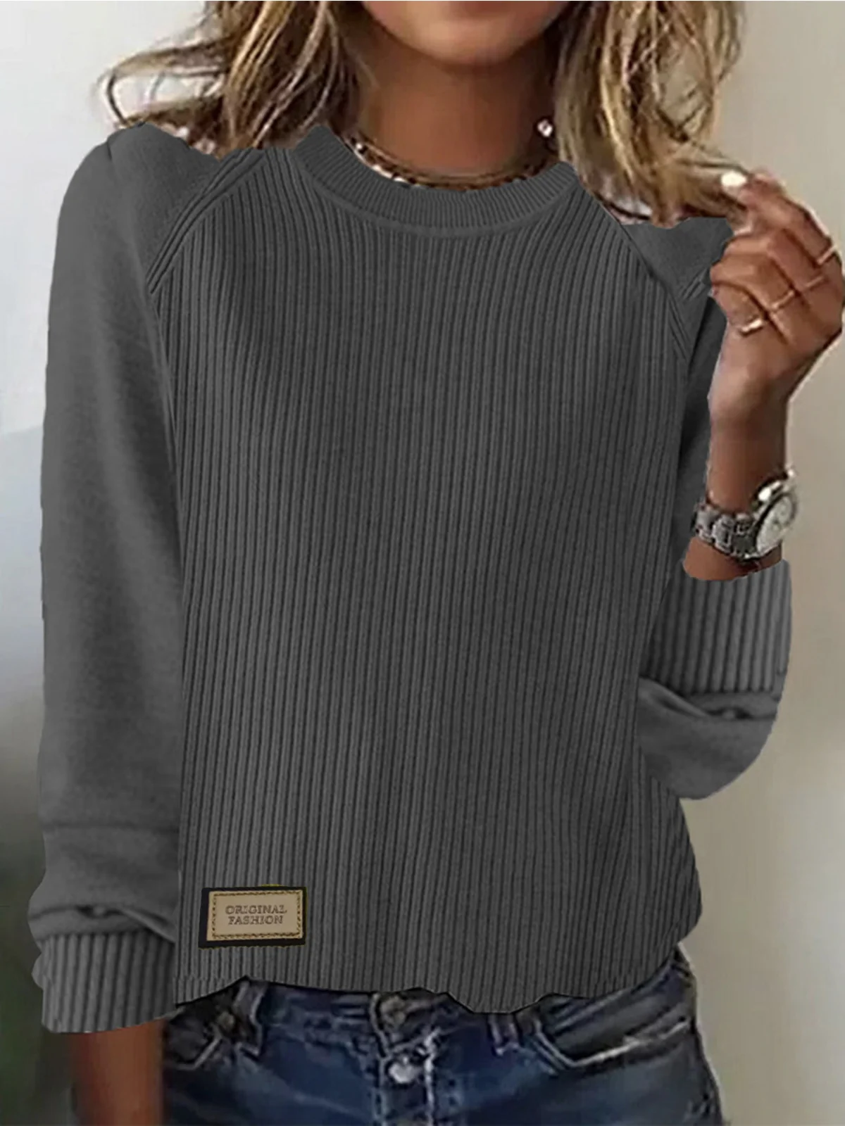 Women's Spring/Fall Plain Casual Long Sleeve Crew Neck Yarn/Wool Yarn Sweater