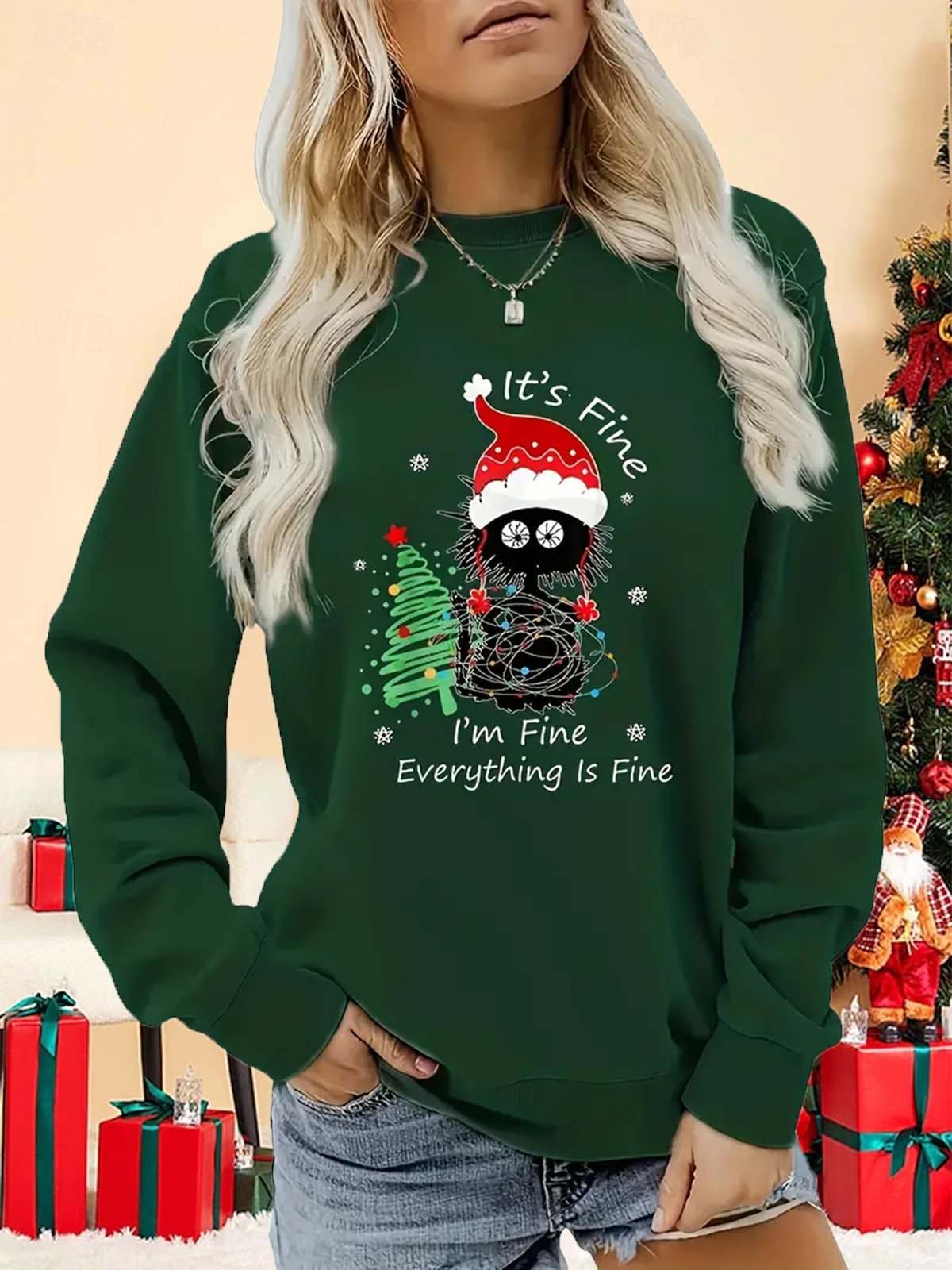 Women's Crew Neck Christmas Casual Spring/Fall Long Sleeve Sweatshirt