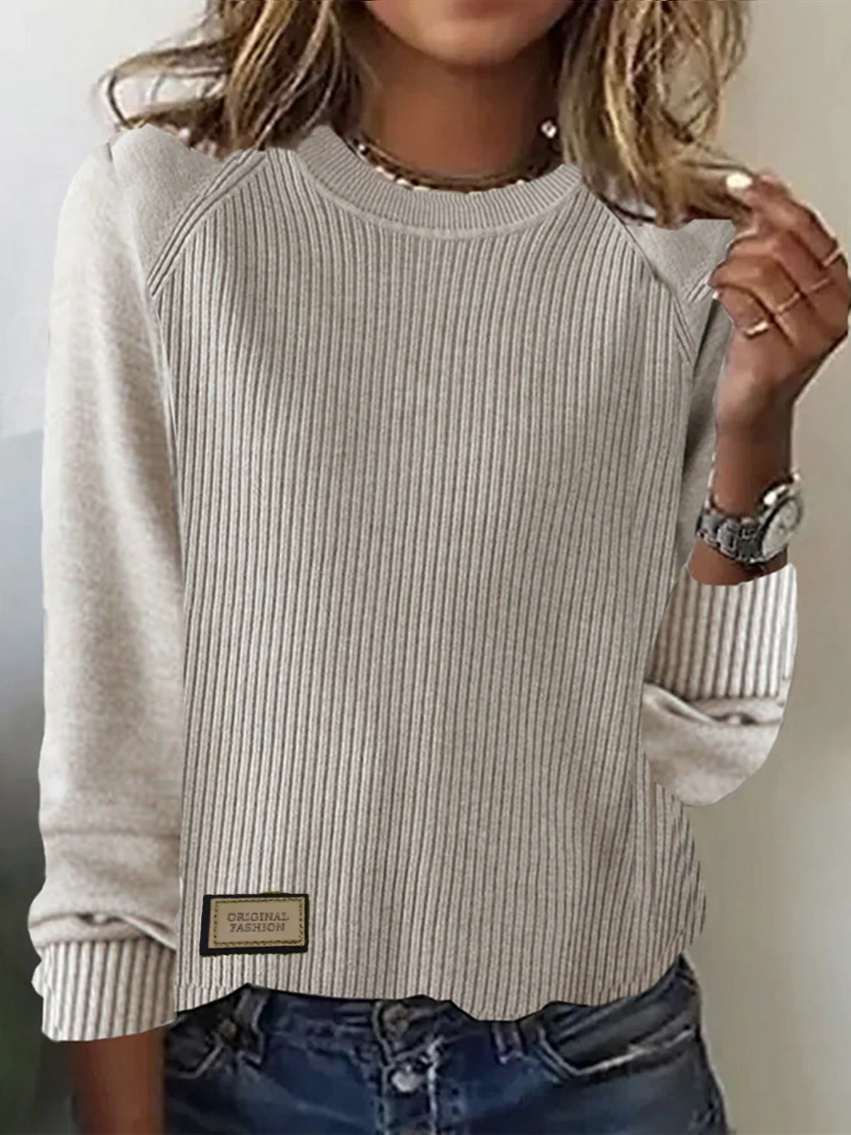 Women's Spring/Fall Plain Casual Long Sleeve Crew Neck Yarn/Wool Yarn Sweater