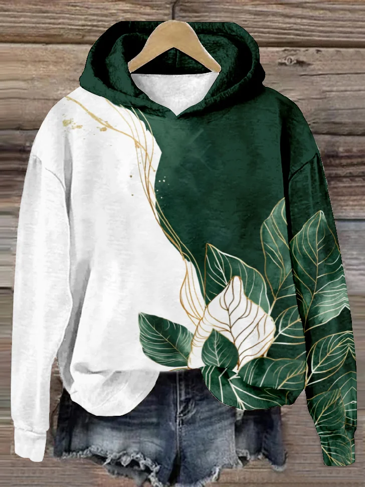 Women's Hoodie Leaf Zipper Casual Spring/Fall Long Sleeve Sweatshirt