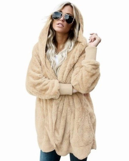 Women's Winter Outerwear Casual Plain Long Sleeve Hoodie Mid-long Faux Fur Coat