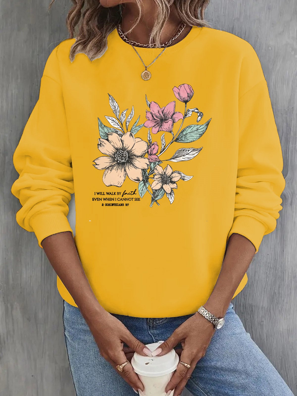 Women's Crew Neck Floral Casual Spring/Fall Long Sleeve Sweatshirt