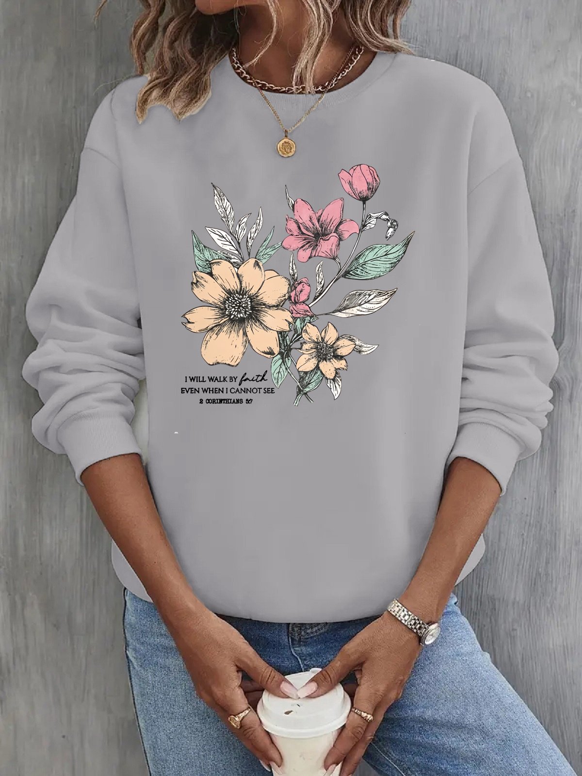 Women's Crew Neck Floral Casual Spring/Fall Long Sleeve Sweatshirt