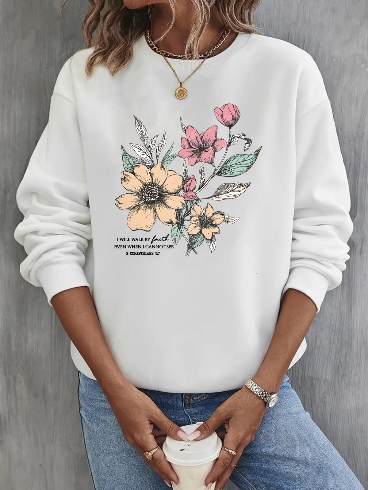 Women's Crew Neck Floral Casual Spring/Fall Long Sleeve Sweatshirt