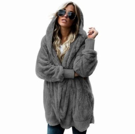 Women's Winter Outerwear Casual Plain Long Sleeve Hoodie Mid-long Faux Fur Coat